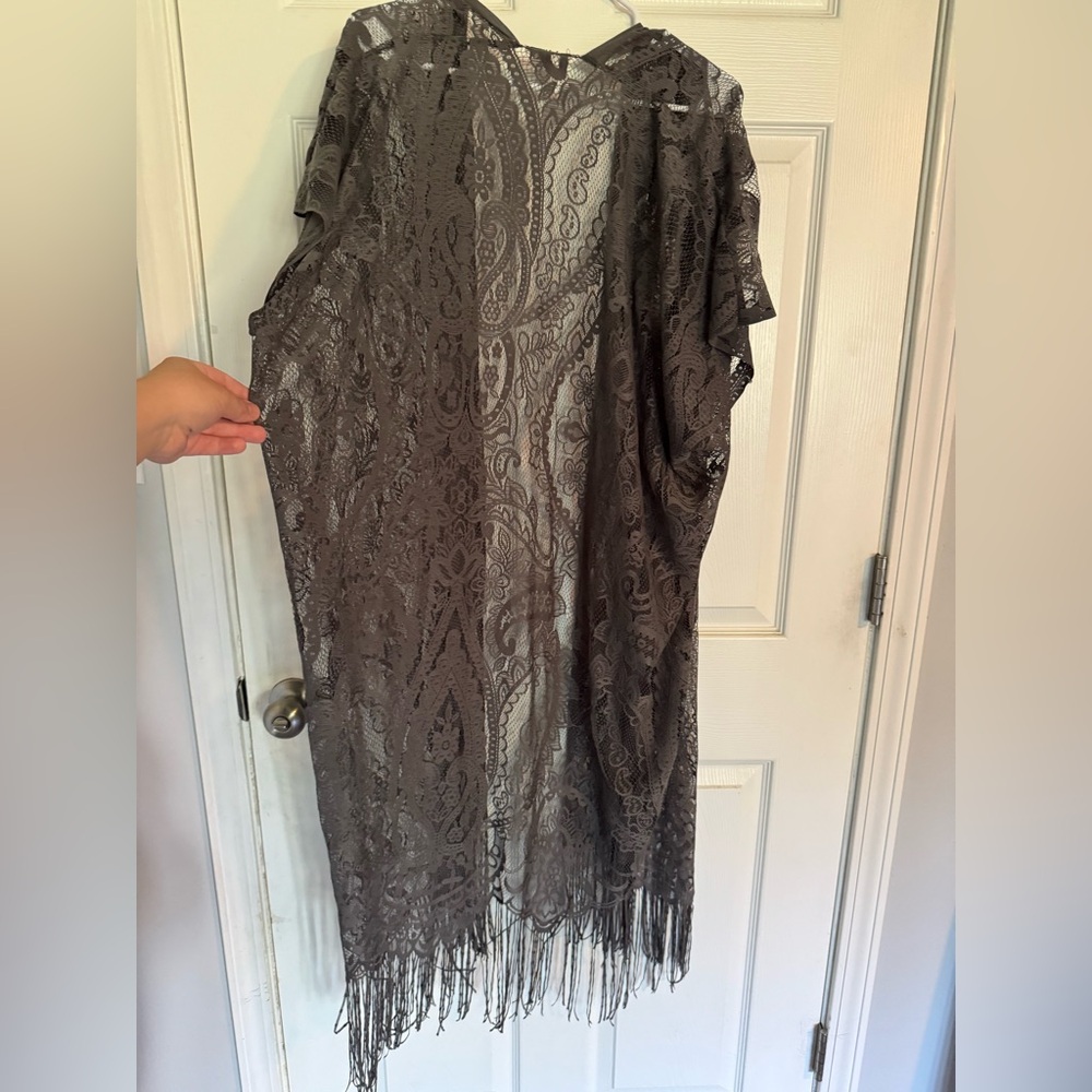 Gray Lace Fringe Cardigan